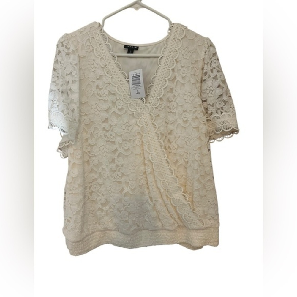 Torrid Cream Lace V-Neck Blouse